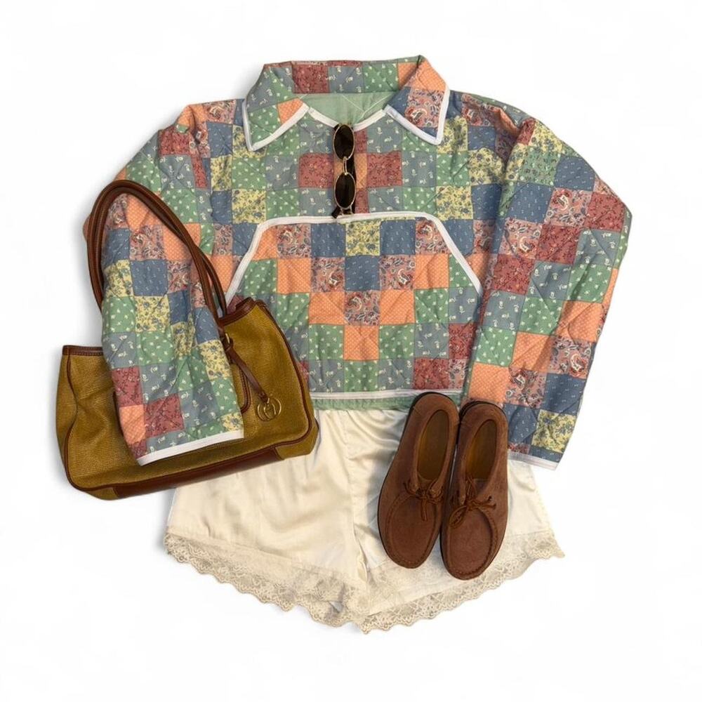 vtg retro upcycled handmade quilted jacket boho cottagecore